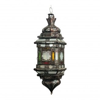 lámpara de forja y cristal marroquí